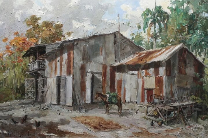 Antigua hacienda cafetalera, óleo de William Maldonado