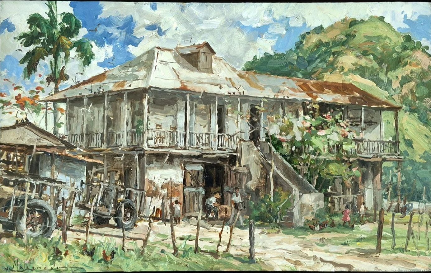 Antigua hacienda cafetalera, óleo sobre hardboard de William Maldonado