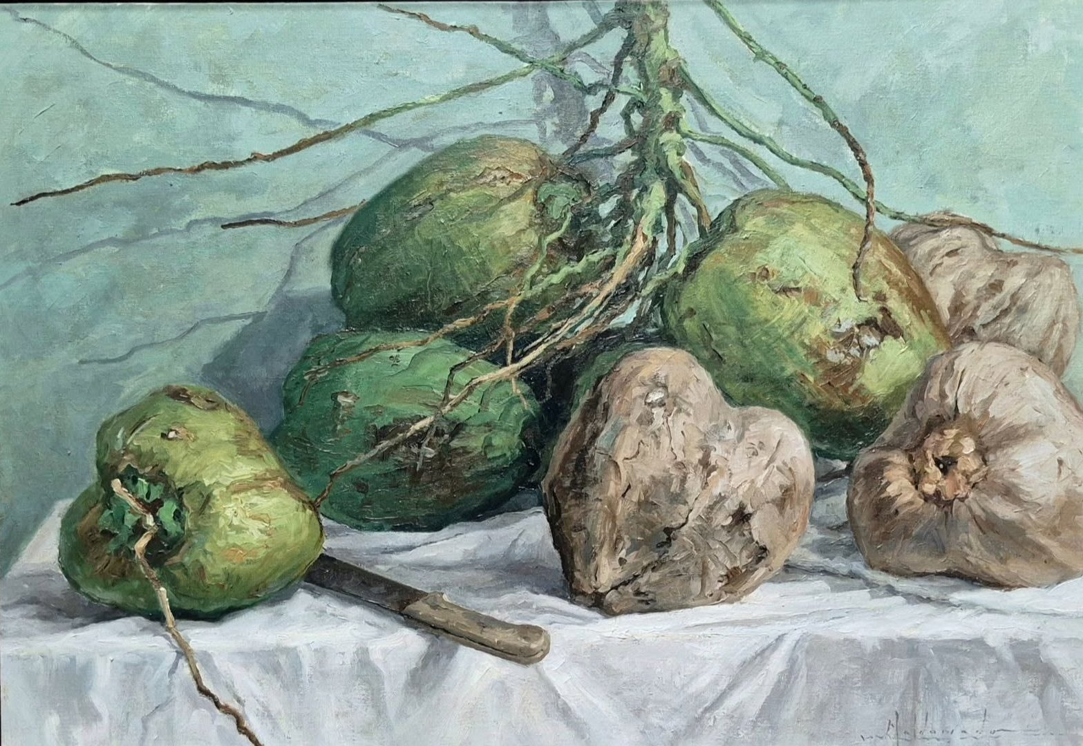 Cocos verdes y secos, óleo sobre lino de William Maldonado