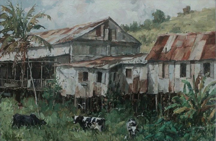 Hacienda cafetalera en PR, óleo de William Maldonado