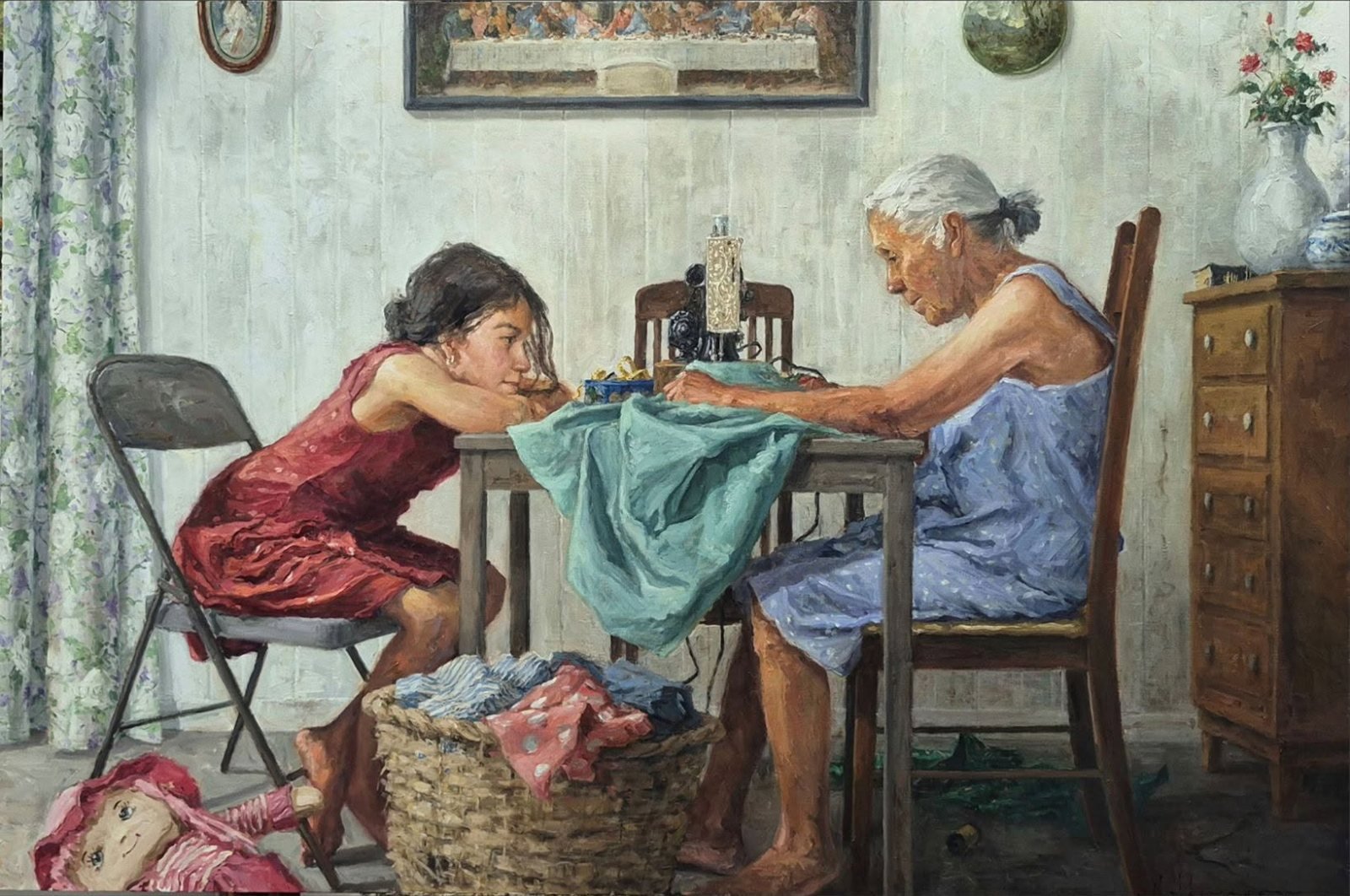 La abuela y su nieta, óleo sobre lino de William Maldonado