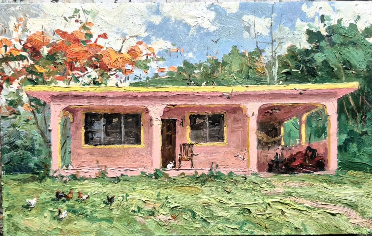 La casita, óleo sobre hardboard de William Maldonado