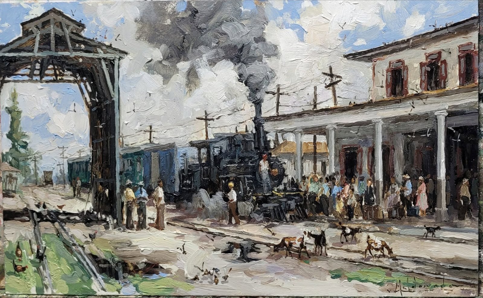 La estación, óleo sobre hardboard de William Maldonado