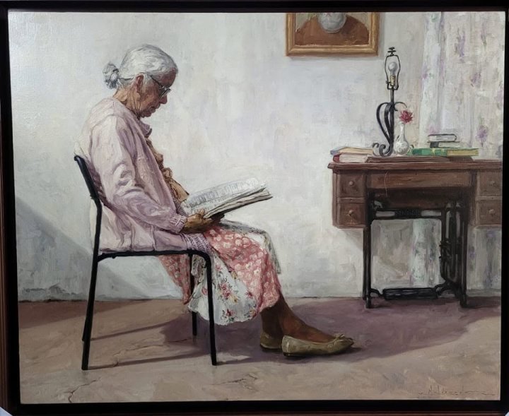 La lectora, óleo sobre lino de William Maldonado
