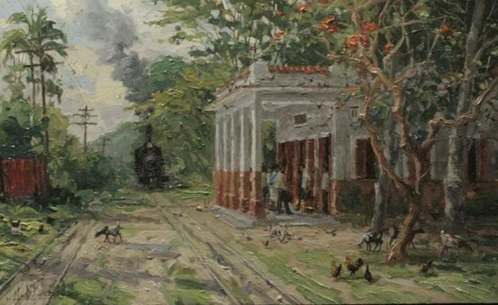 La llegada del tren, óleo de William Maldonado