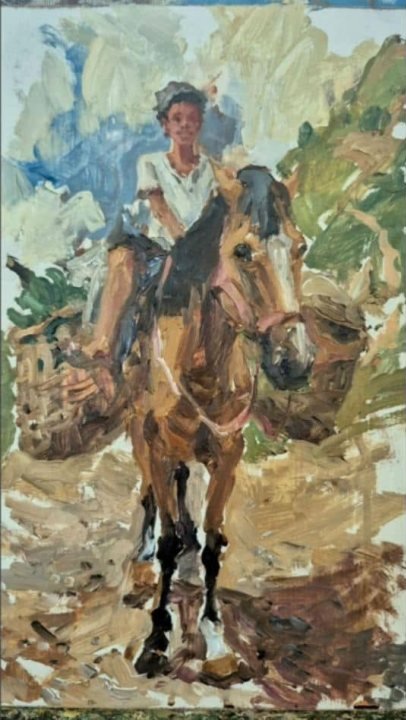 Niño de camino a la ciudad, óleo sobre lino de William Maldonado
