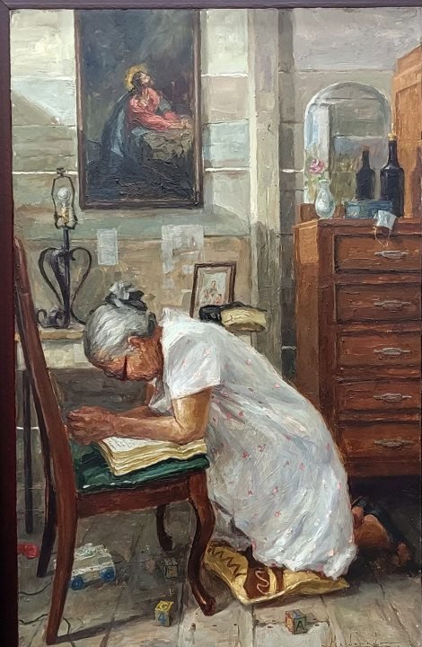 Oración de una madre IV, óleo sobre hardboard de William Maldonado
