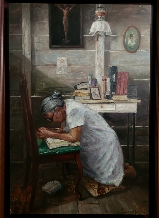 Oración de una madre, óleo sobre hardboard de William Maldonado