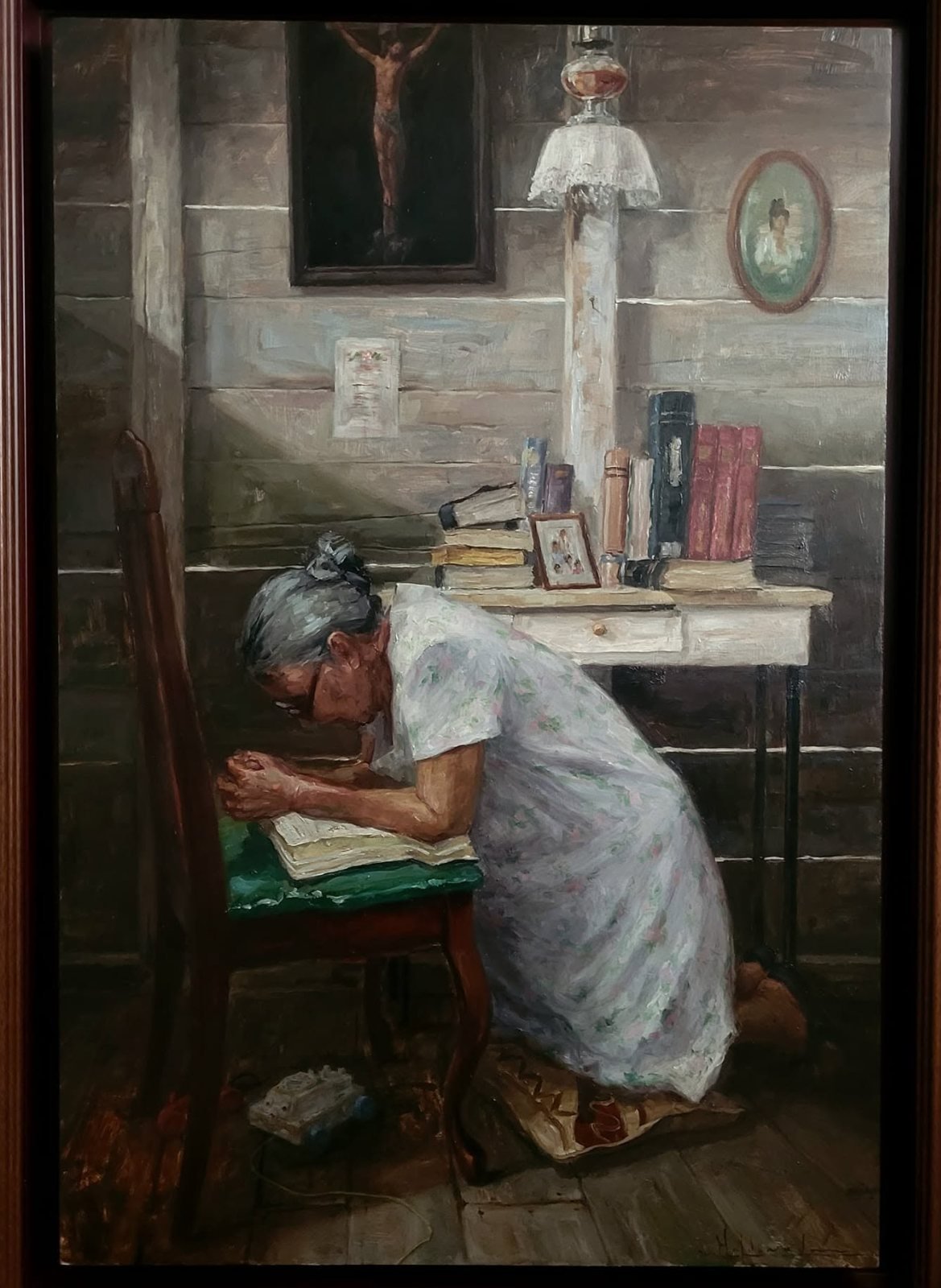 Oración de una madre, óleo sobre hardboard de William Maldonado