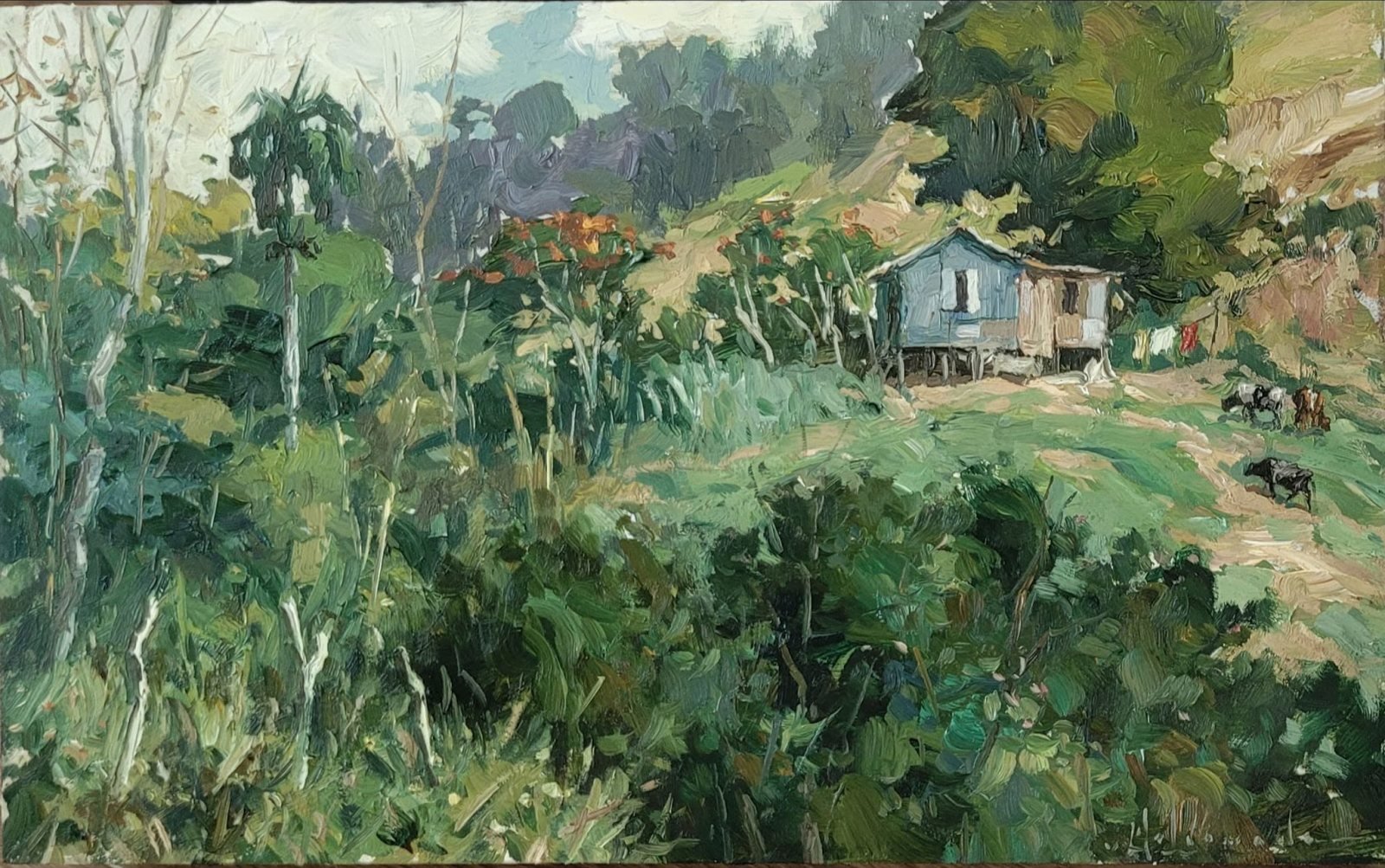 Paisaje de campo, óleo sobre hardboard de William Maldonado