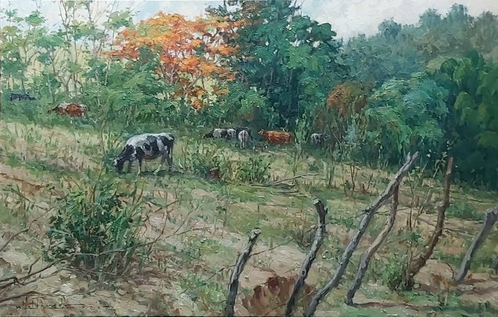 Paisaje, pueblo de Hormigueros, óleo de William Maldonado