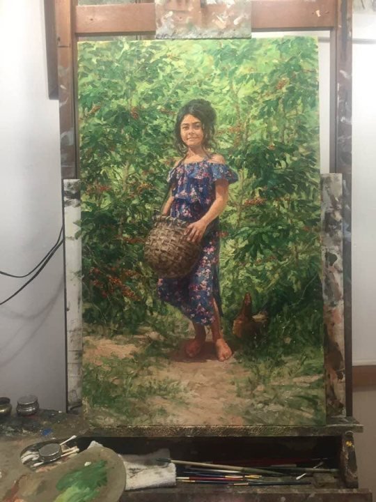Pequeña recogedora de café II, óleo de William Maldonado