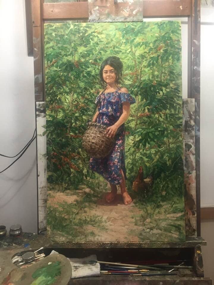 Pequeña recogedora de café II, óleo de William Maldonado