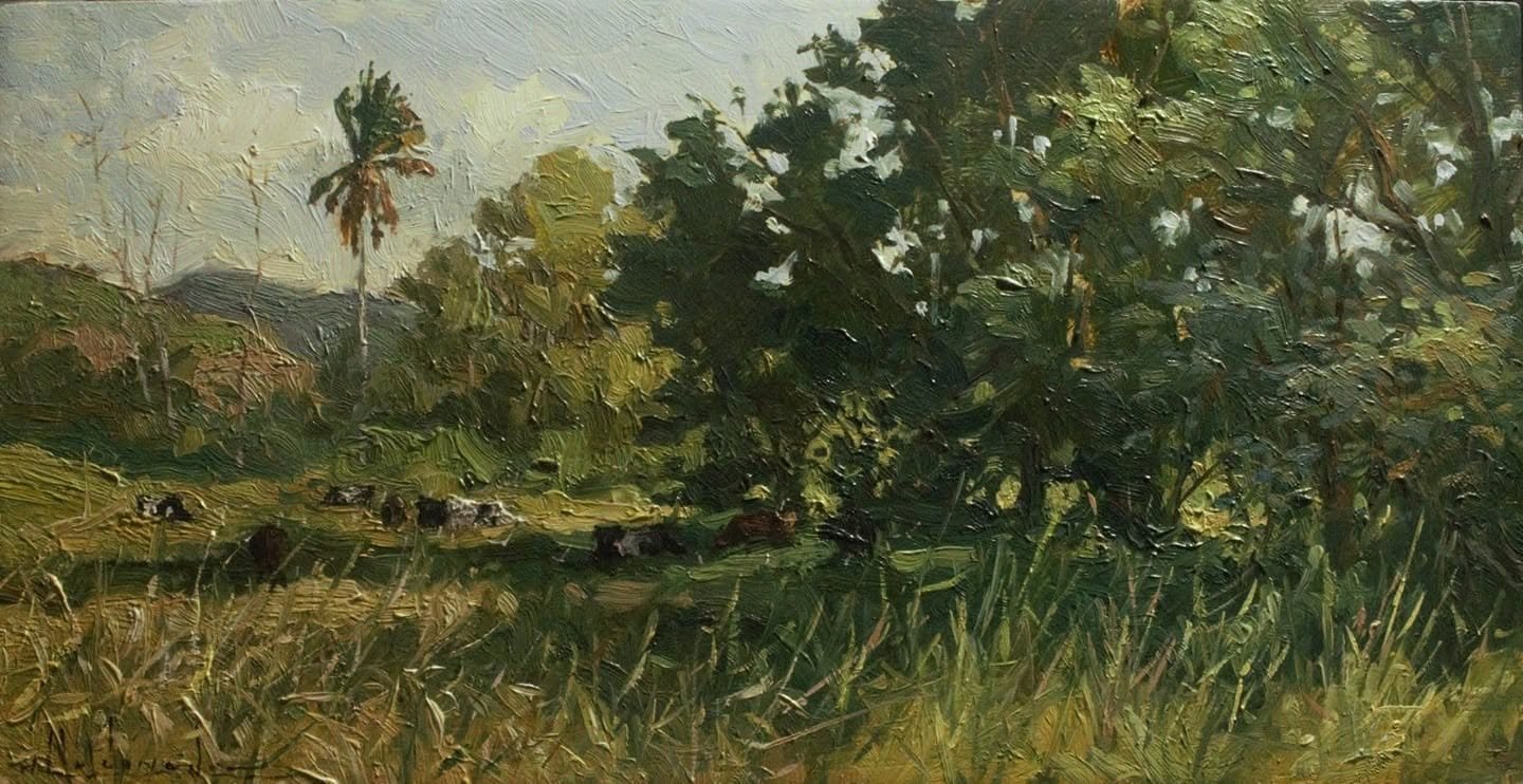 Pequeño paisaje con ganado, óleo de William Maldonado