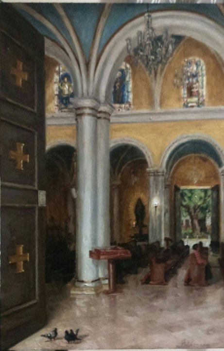 Puerta lateral, Catedral de Ponce, óleo de William Maldonado