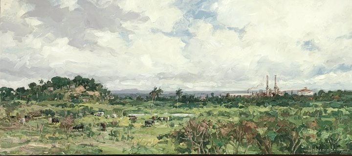 Vista de la Central y barrio Mercedita, óleo sobre hardboard de William Maldonado