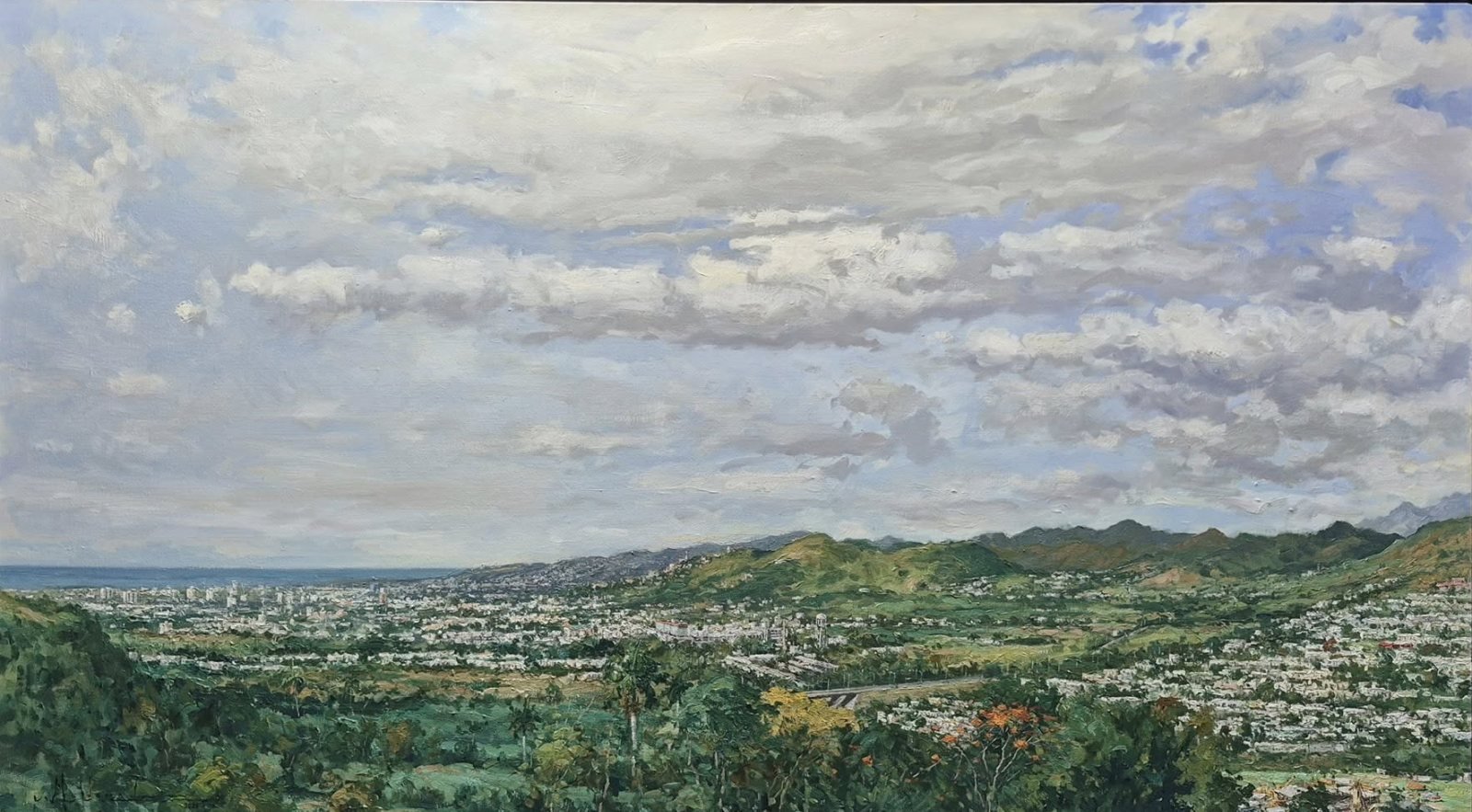 Vista de Ponce desde Urb. El Monte, óleo sobre lino de William Maldonado