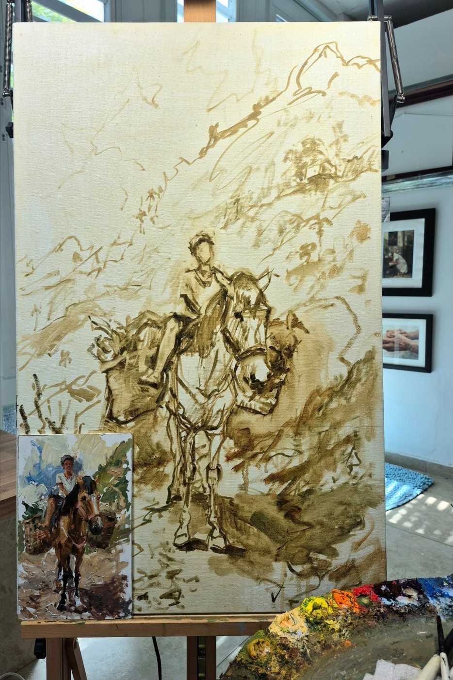 El dibujo en el lienzo — Niño de camino a la ciudad